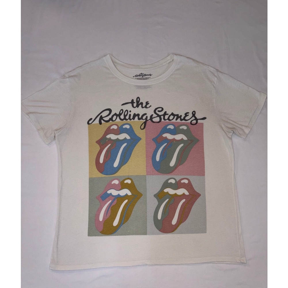 Rolling Stones Rock Pop Art Tongue Logo Graphic T-Shirt White Large